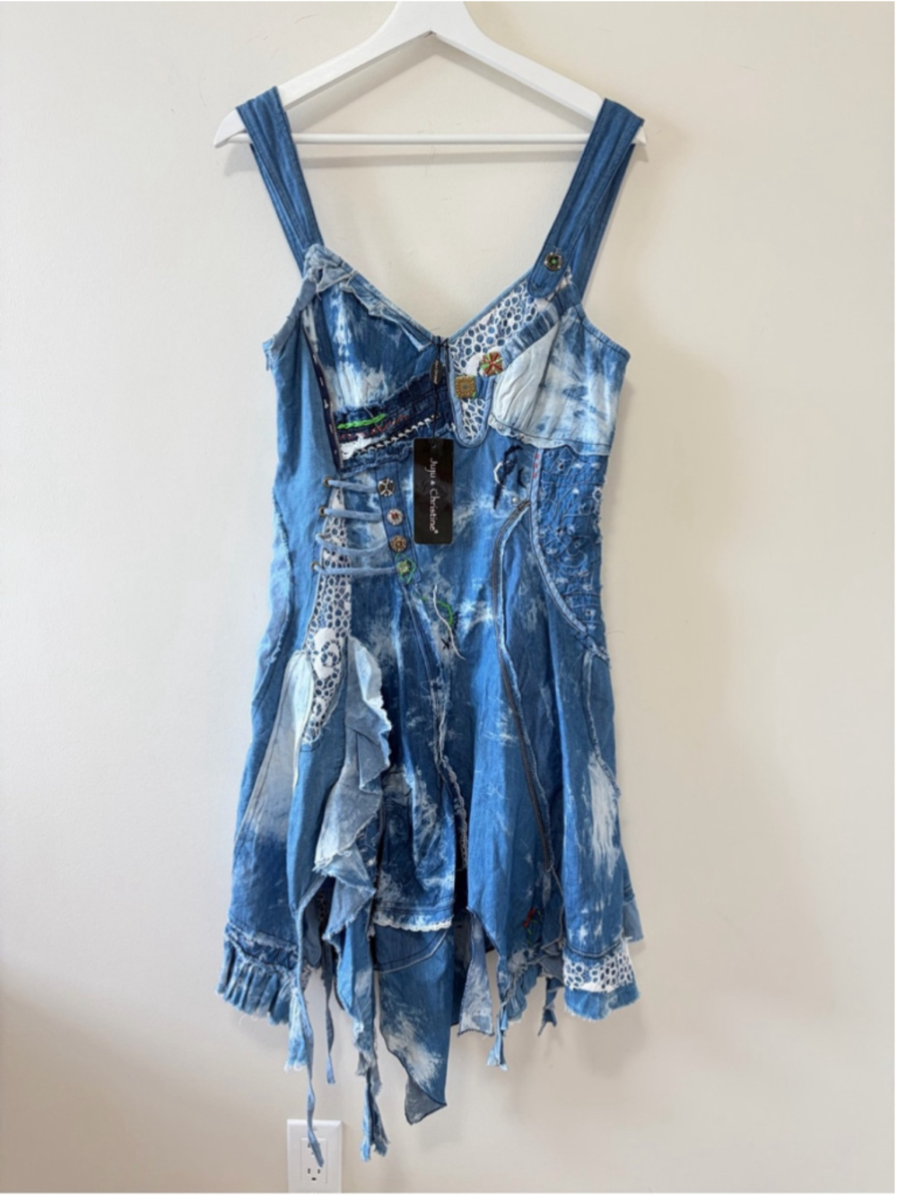 JUJU & CHRISTINE Patchwork Boho Denim Dress size L - Picture 2 of 12